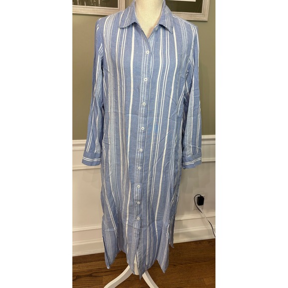 Tommy Bahama Dresses & Skirts - Tommy Bahama Blue White Striped Button Down Midi Shirt Dress Small SS500304